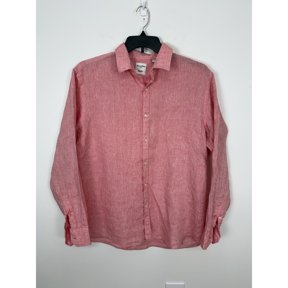 Baird Mcnutt Murano Salmon Pink 100% Linen Shirt Men Size L Resort Preppy Career